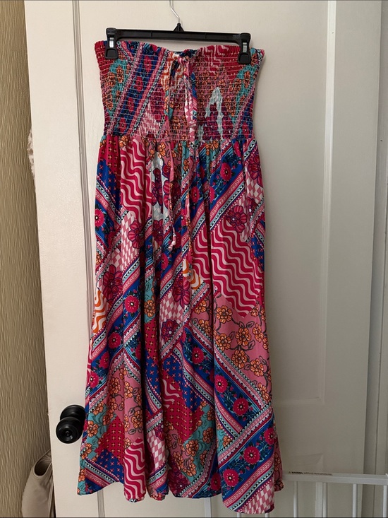 Deja Bleu Dresses & Skirts - Strapless Smocked Maxi Dress in Pink Multi